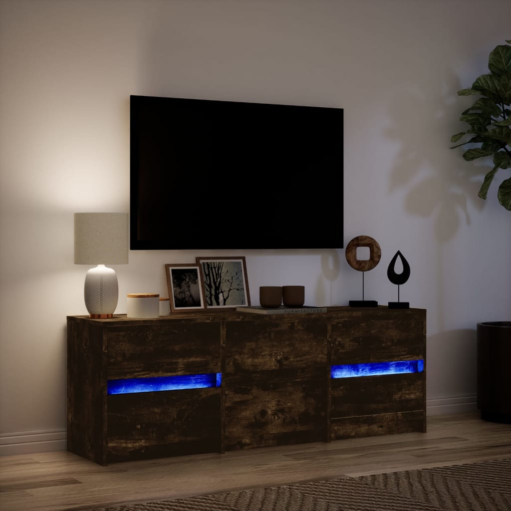 Modern Wooden 55 Inch TV Tele Stand Unit Cabinet With LED Lights & 6 Drawers