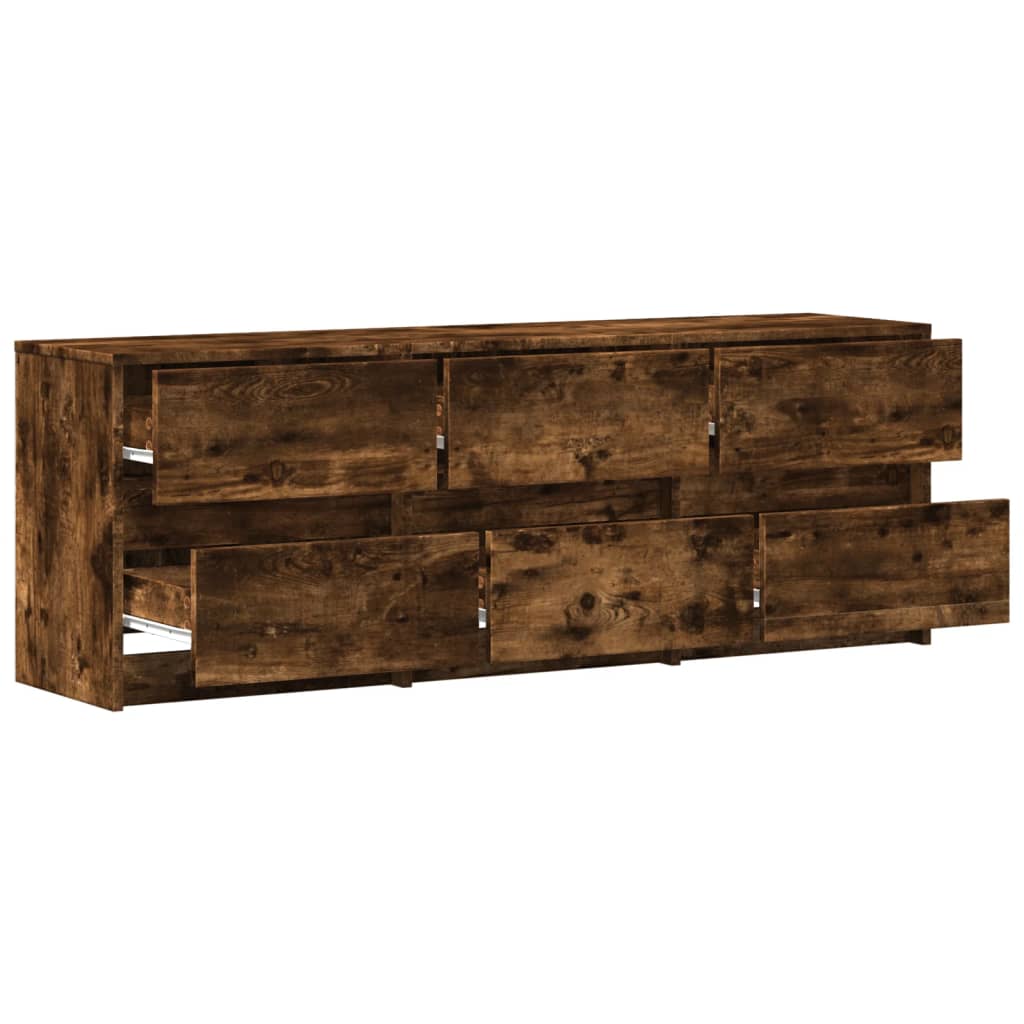 Modern Wooden 55 Inch TV Tele Stand Unit Cabinet With LED Lights & 6 Drawers