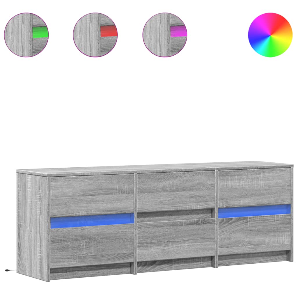 Modern Wooden 55 Inch TV Tele Stand Unit Cabinet With LED Lights & 6 Drawers