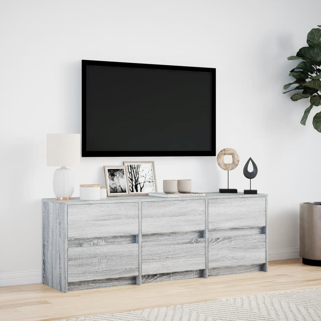 Modern Wooden 55 Inch TV Tele Stand Unit Cabinet With LED Lights & 6 Drawers