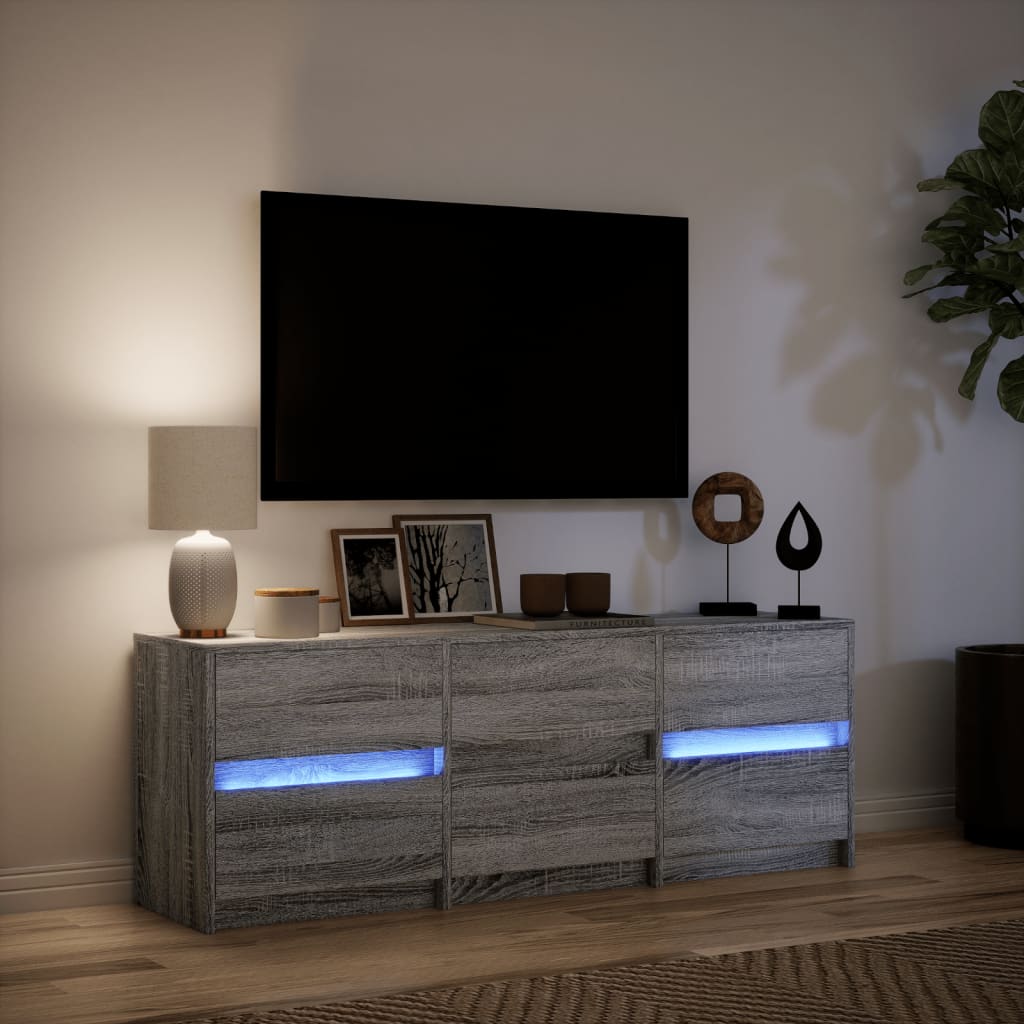 Modern Wooden 55 Inch TV Tele Stand Unit Cabinet With LED Lights & 6 Drawers