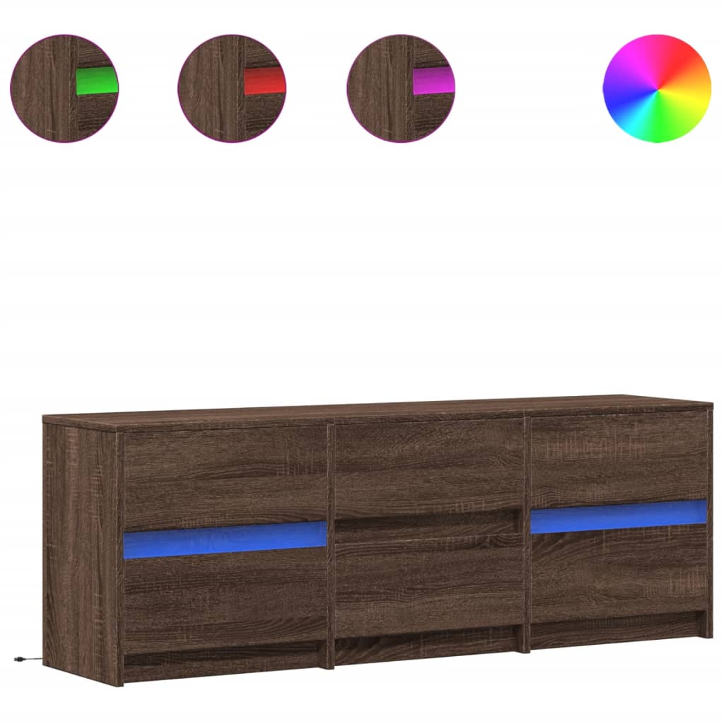 Modern Wooden 55 Inch TV Tele Stand Unit Cabinet With LED Lights & 6 Drawers