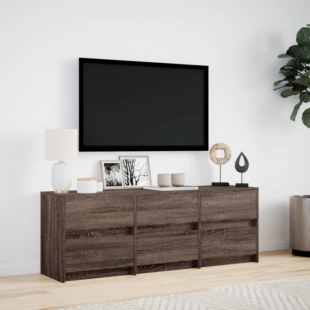 Modern Wooden 55 Inch TV Tele Stand Unit Cabinet With LED Lights & 6 Drawers
