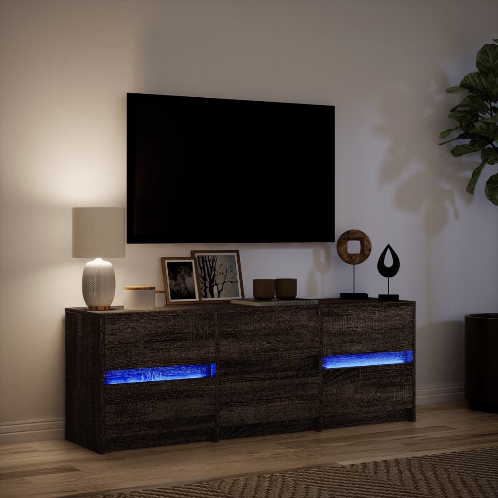 Modern Wooden 55 Inch TV Tele Stand Unit Cabinet With LED Lights & 6 Drawers