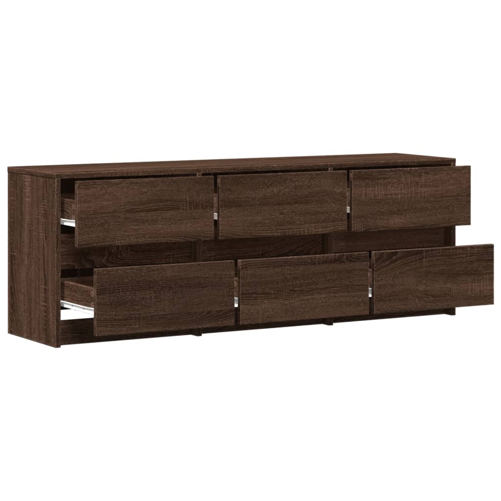 Modern Wooden 55 Inch TV Tele Stand Unit Cabinet With LED Lights & 6 Drawers