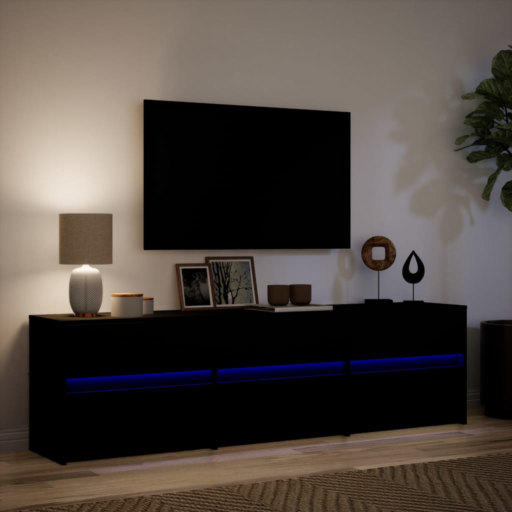 Modern Wooden 71 Inch TV Tele Stand Unit Cabinet With LED Lights & Storage Drawers