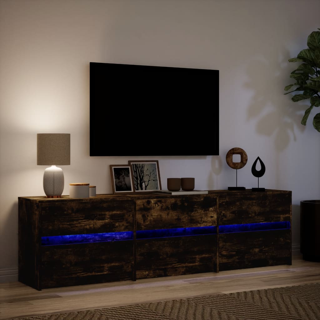 Modern Wooden 71 Inch TV Tele Stand Unit Cabinet With LED Lights & Storage Drawers