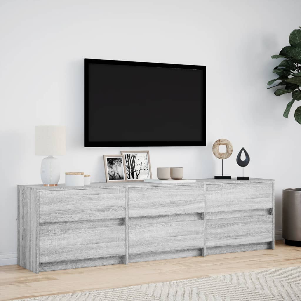 Modern Wooden 71 Inch TV Tele Stand Unit Cabinet With LED Lights & Storage Drawers