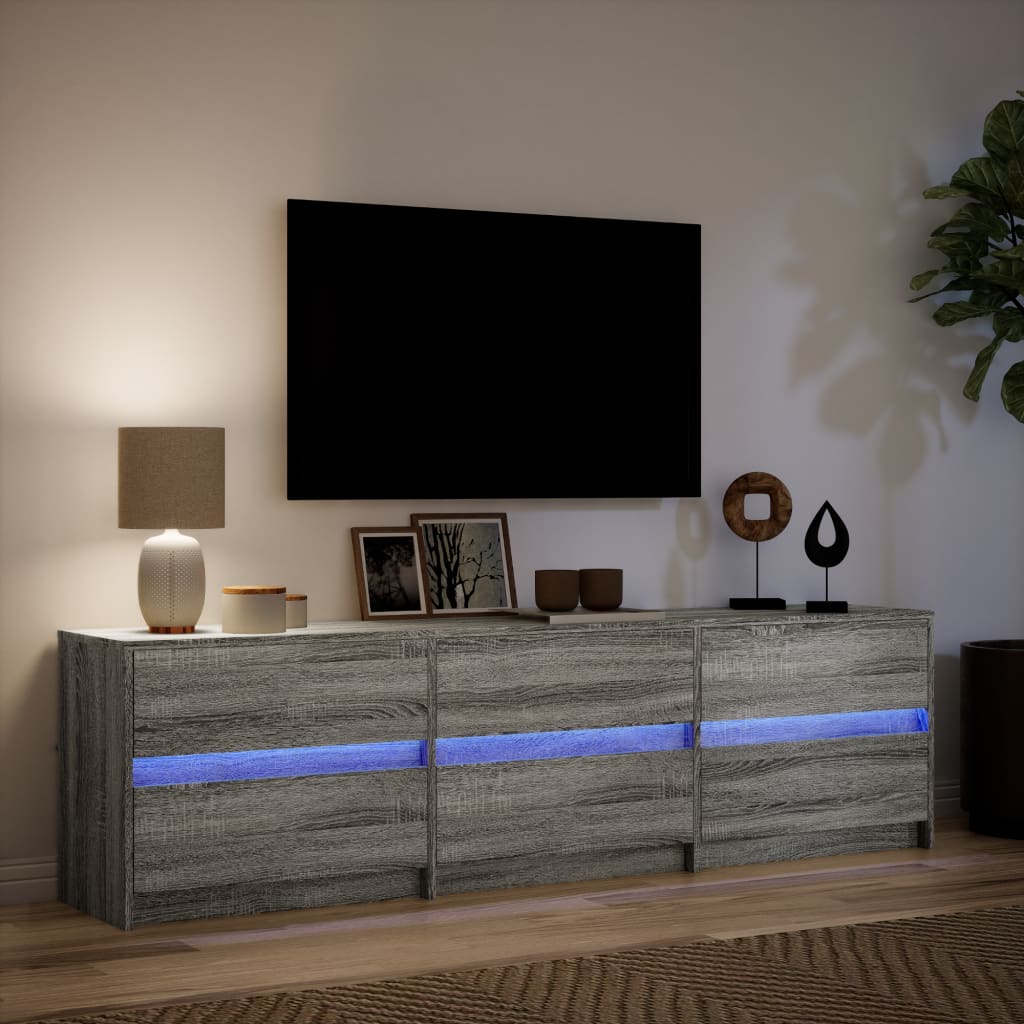Modern Wooden 71 Inch TV Tele Stand Unit Cabinet With LED Lights & Storage Drawers