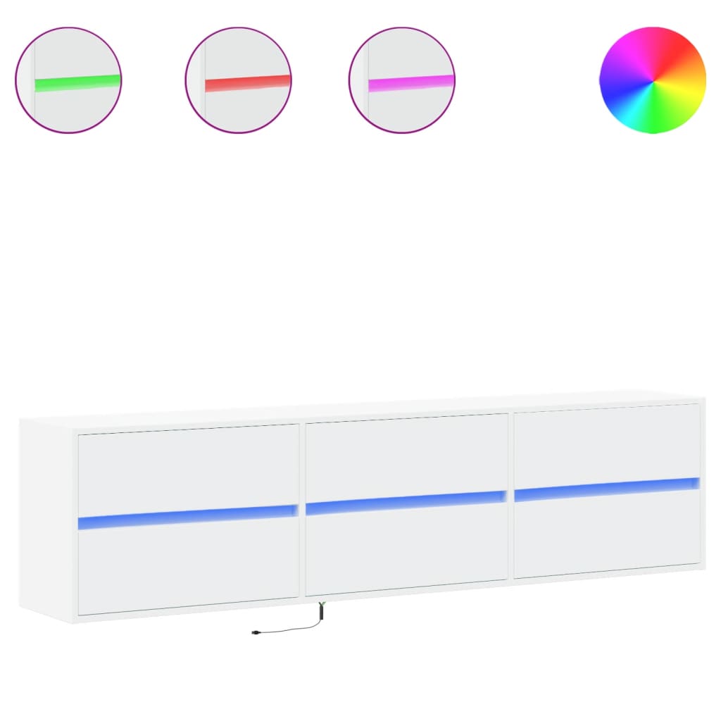 TV Wall Cabinet with LED White 180x31x45 cm