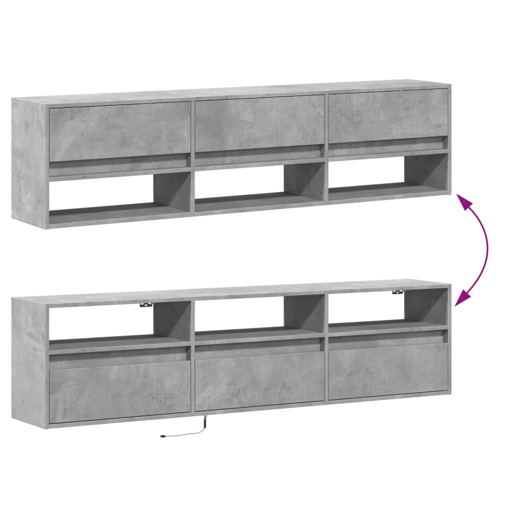 TV Wall Cabinet with LED Concrete Grey 180x31x45 cm