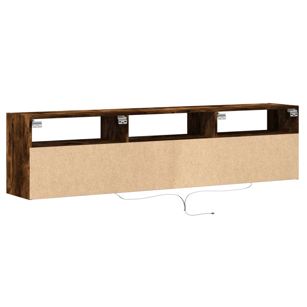 TV Wall Cabinet with LED Smoked Oak 180x31x45 cm