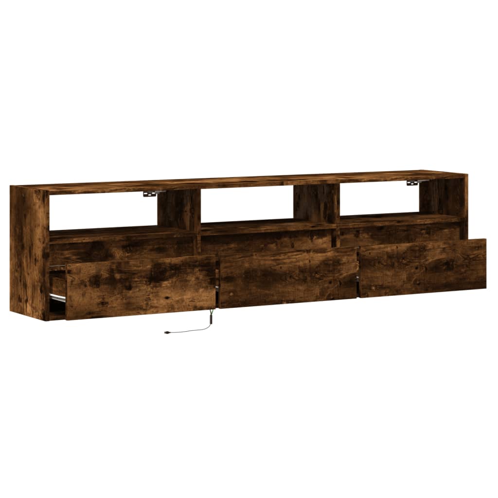 TV Wall Cabinet with LED Smoked Oak 180x31x45 cm