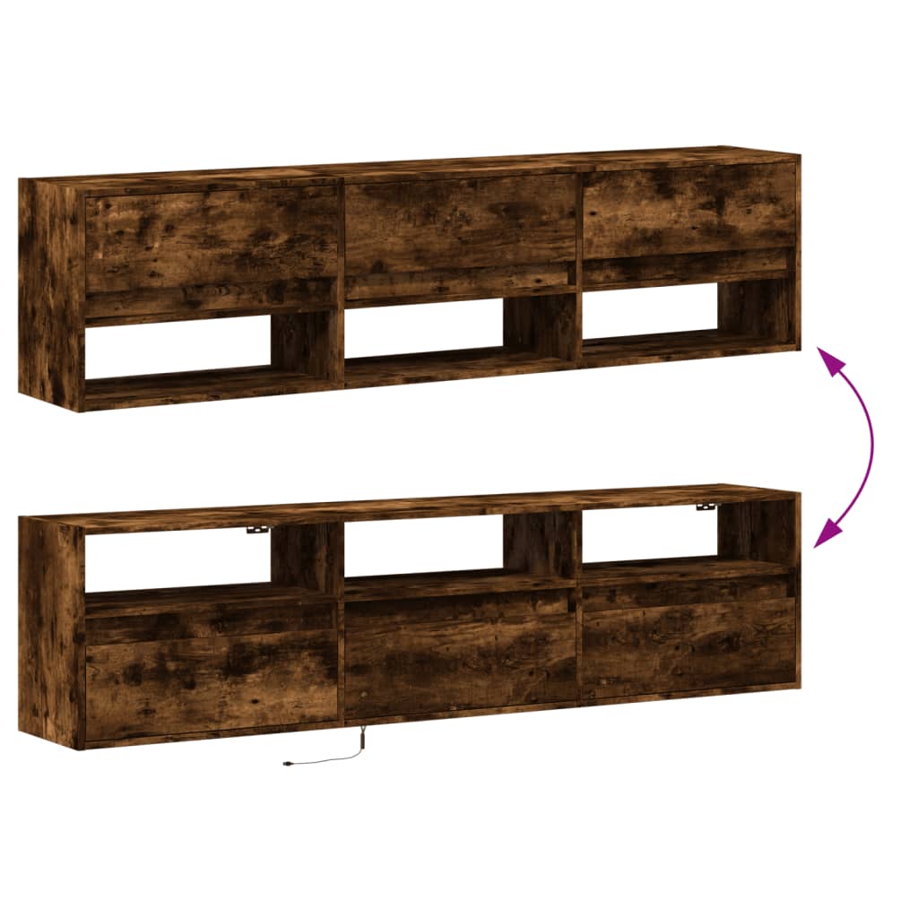 TV Wall Cabinet with LED Smoked Oak 180x31x45 cm