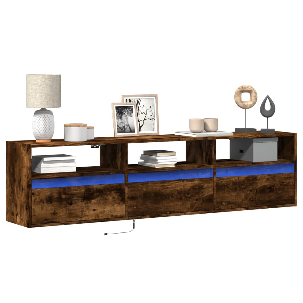 TV Wall Cabinet with LED Smoked Oak 180x31x45 cm