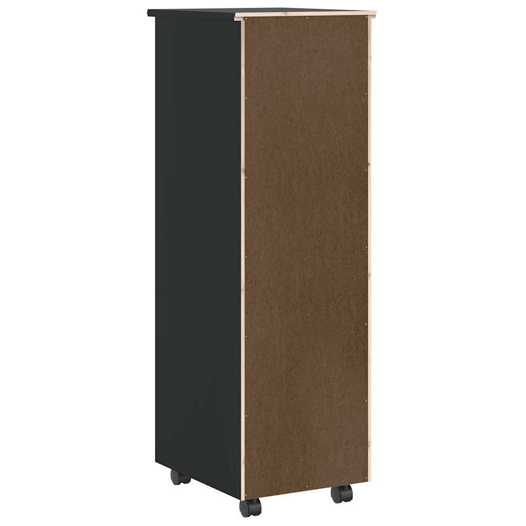 Rolling Cabinet with Drawers MOSS Black Solid Wood Pine