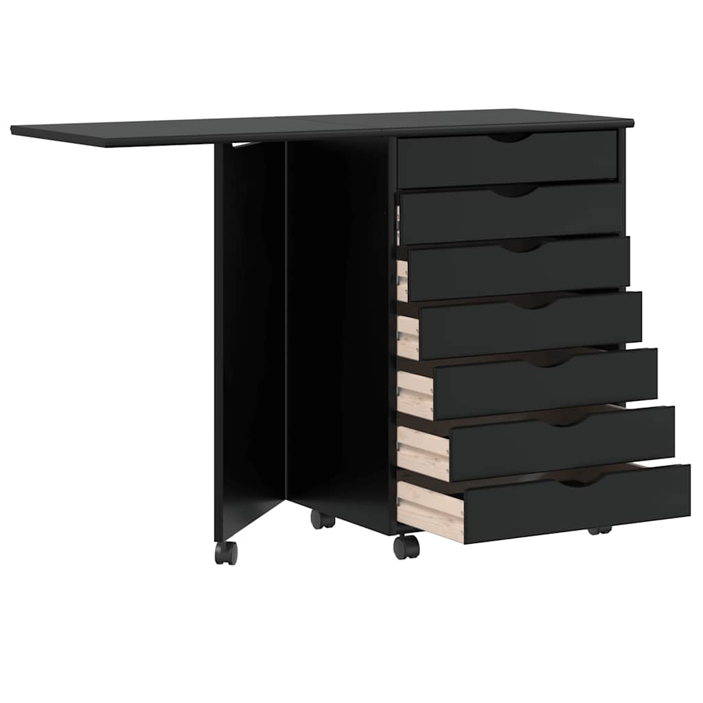 Rolling Cabinet with Desk MOSS Black Solid Wood Pine