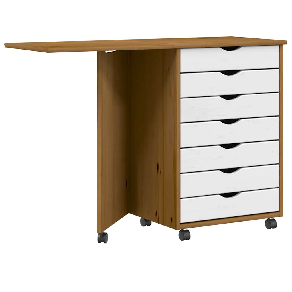 Rolling Cabinet with Desk MOSS Honey Brown Solid Wood Pine