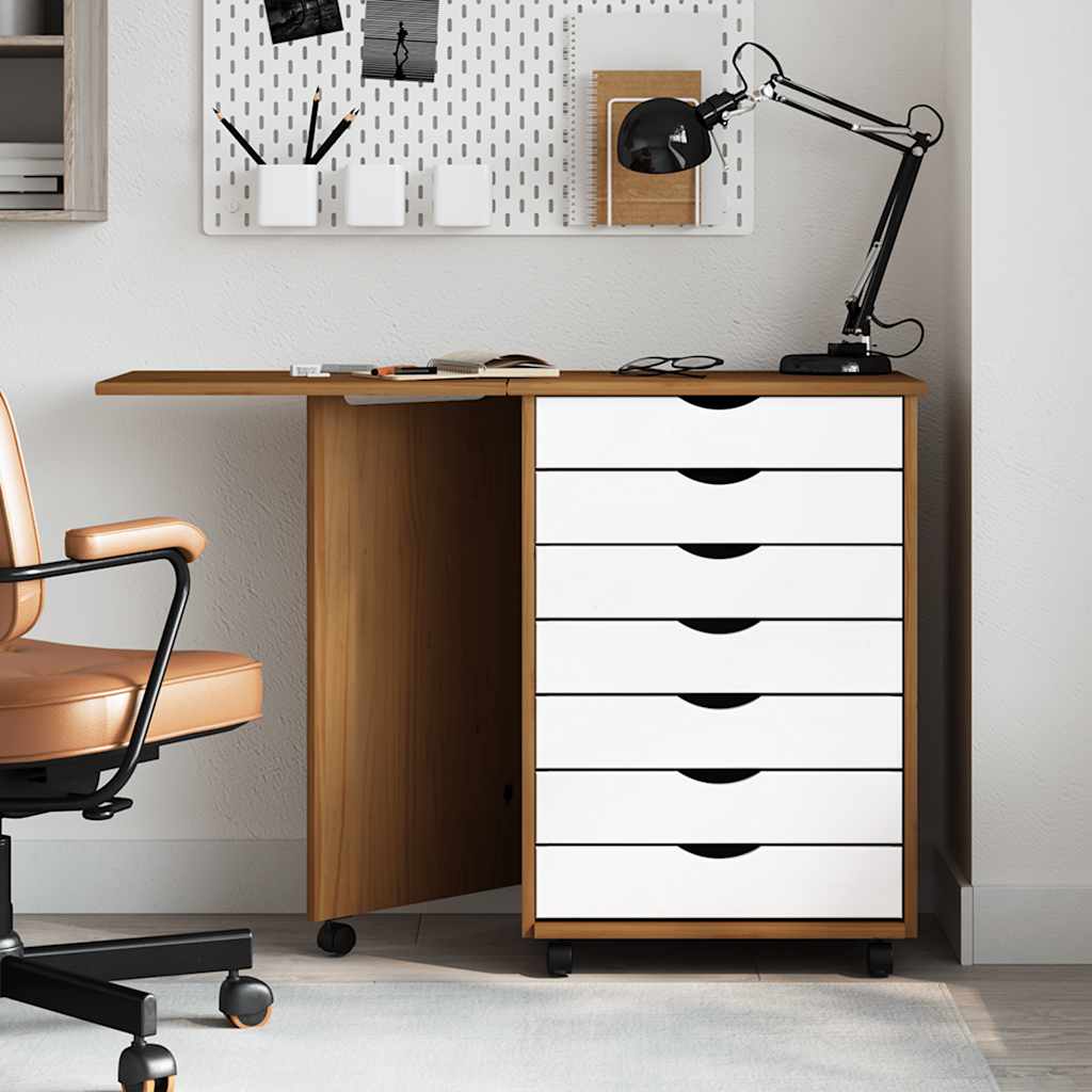 Rolling Cabinet with Desk MOSS Honey Brown Solid Wood Pine