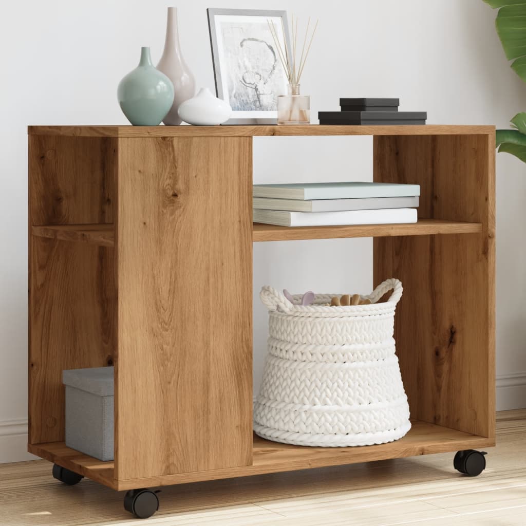 Side Table with Wheels Artisian Oak 70x35x60 cm Engineered Wood