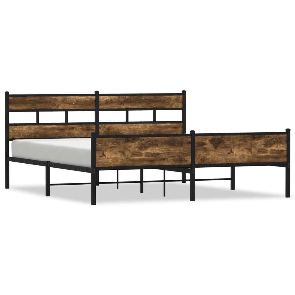 Metal Bed Frame without Mattress Smoked Oak 200x200 cm