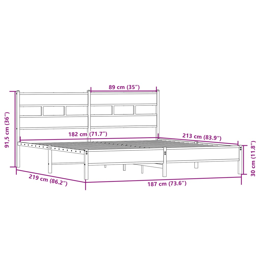 Metal Bed Frame without Mattress Sonoma Oak 183x213 cm