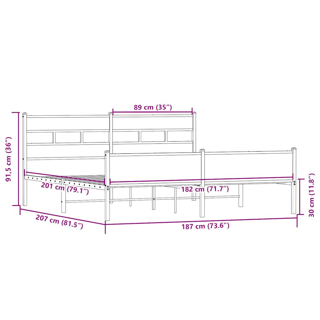 Metal Bed Frame without Mattress Sonoma Oak 180x200 cm Super King