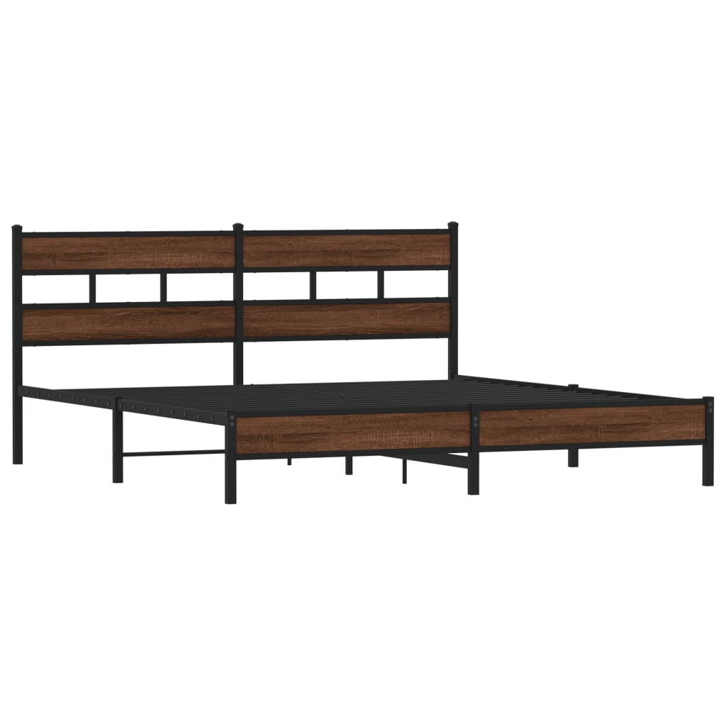 Metal Bed Frame without Mattress Brown Oak 193x203 cm