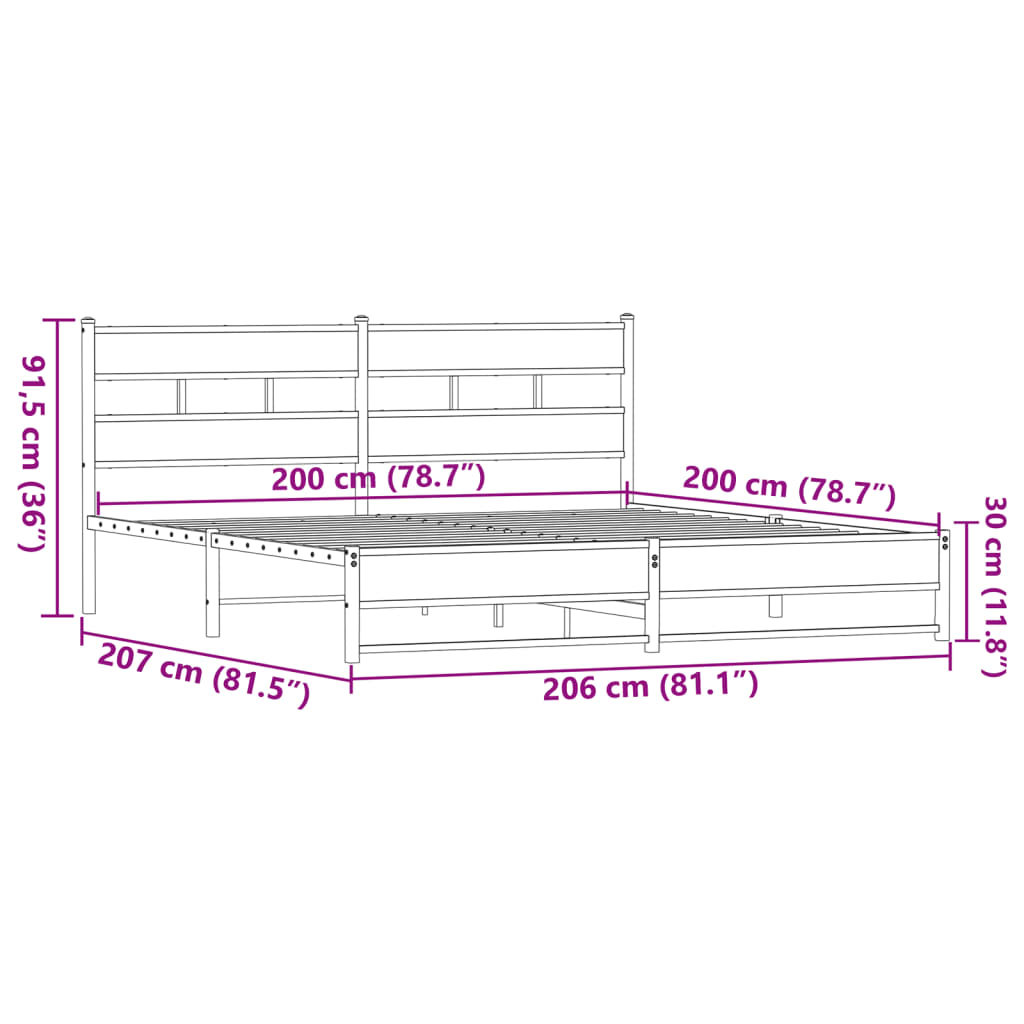 Metal Bed Frame without Mattress Brown Oak 200x200 cm