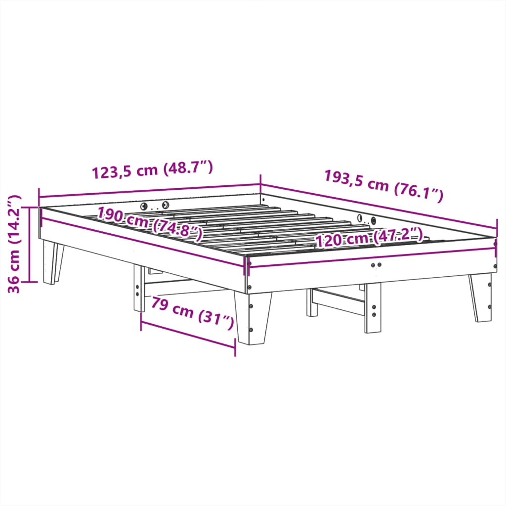 Bed Frame without Mattress Wax Brown 120x190 cm Small Double Solid Wood Pine