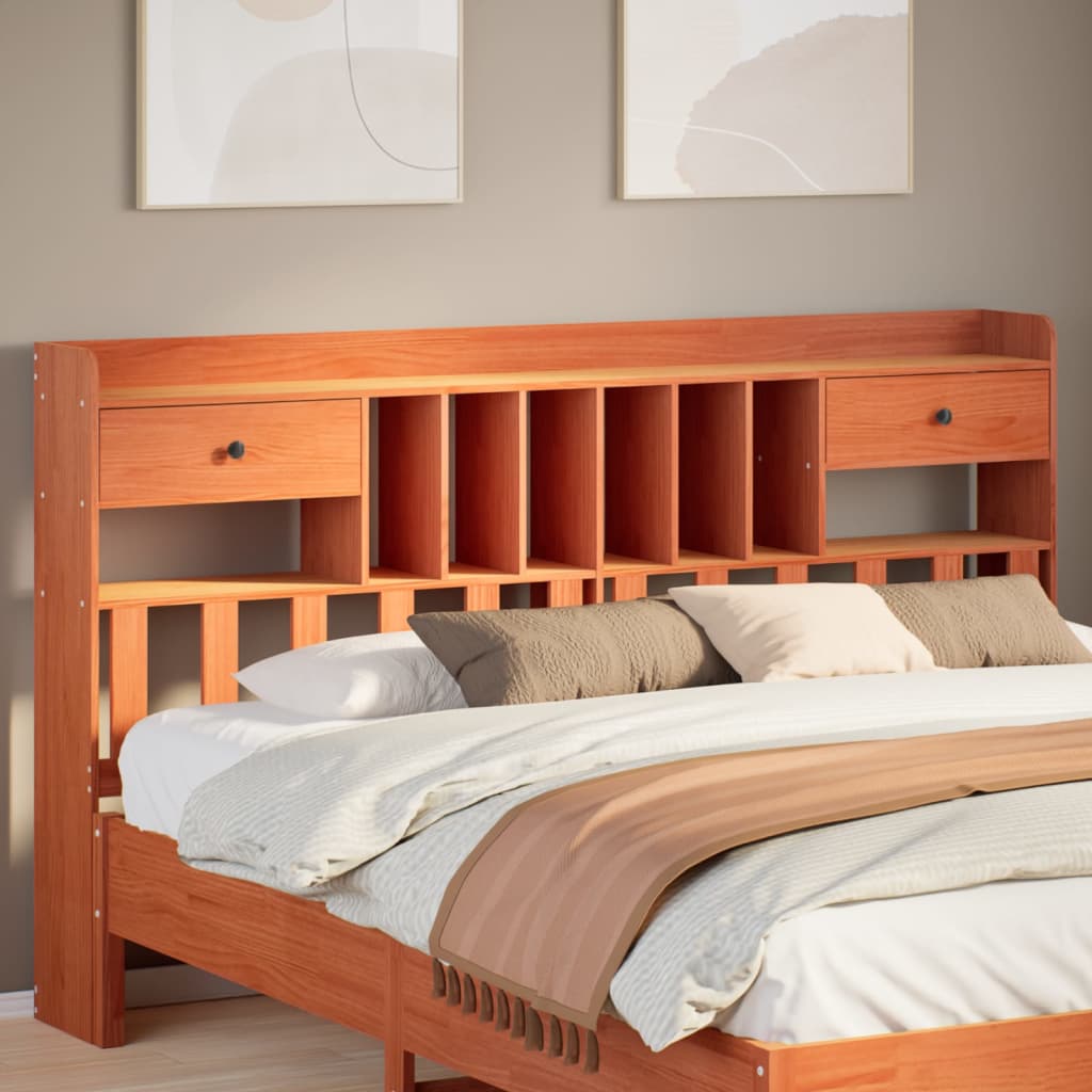 Headboard with Storage Wax Brown 200 cm Solid Wood Pine