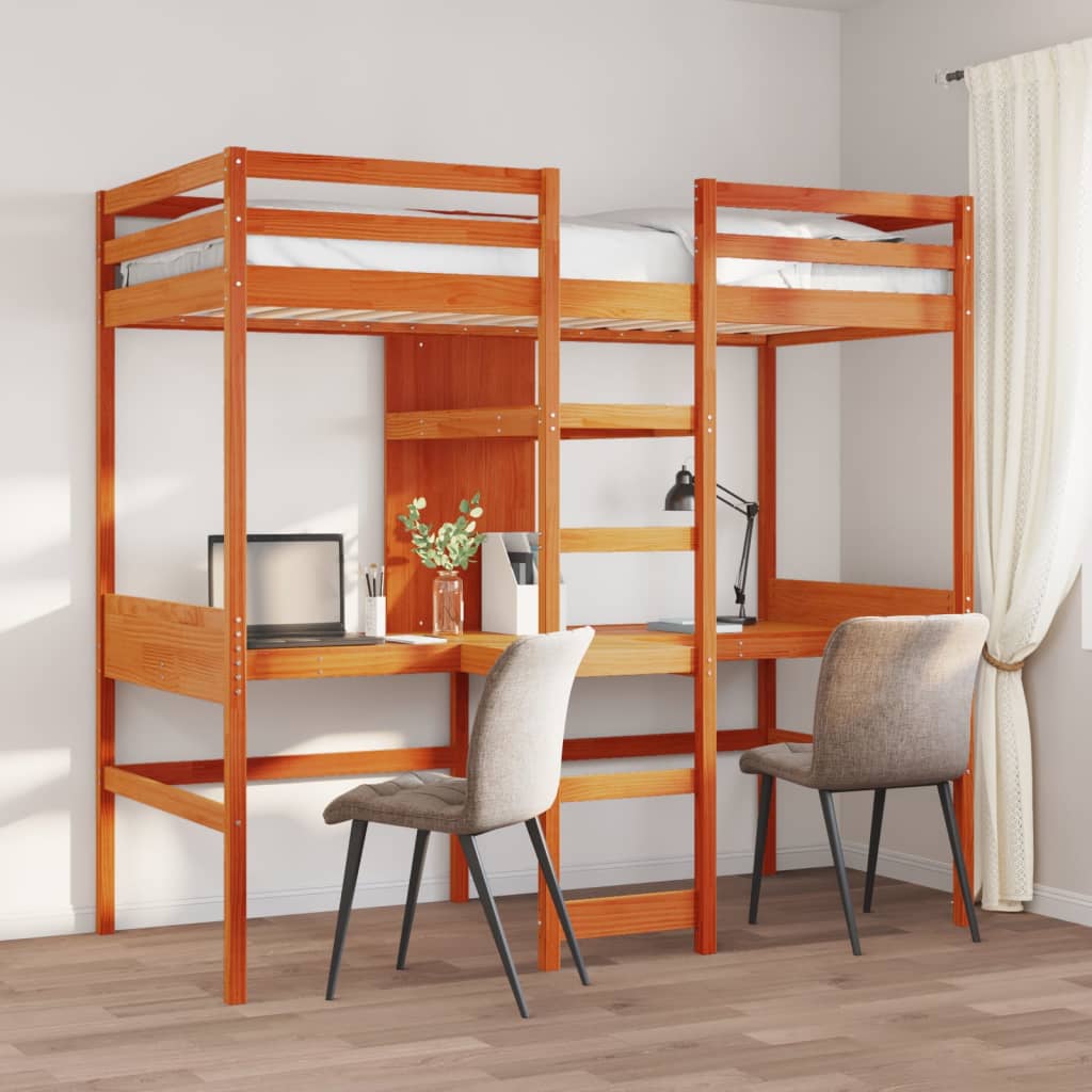Loft Bed Frame without Mattress Wax Brown 75x190cm Solid Wood Pine