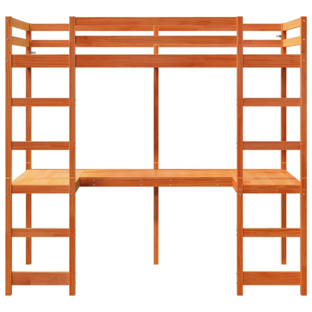 Loft Bed Frame without Mattress Wax Brown 75x190 cm Small Single Solid Wood Pine