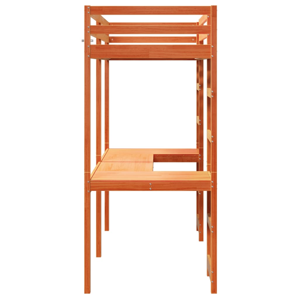 Loft Bed Frame without Mattress Wax Brown 75x190 cm Small Single Solid Wood Pine