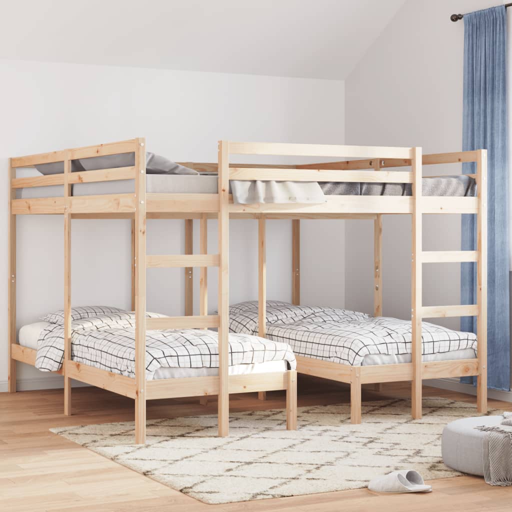 Triple Bunk Bed Frame 200x200/80x200 cm Solid Wood Pine
