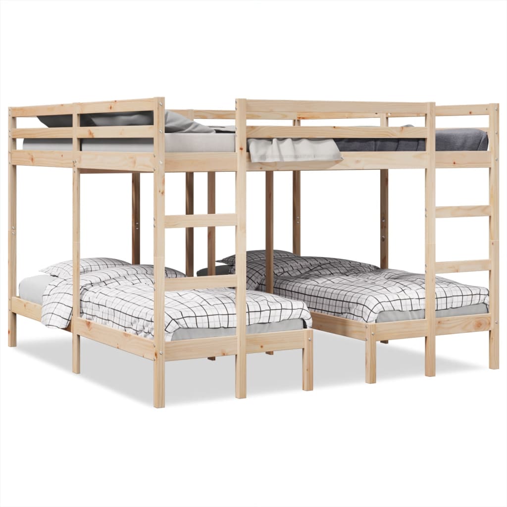 Triple Bunk Bed Frame 200x200/80x200 cm Solid Wood Pine