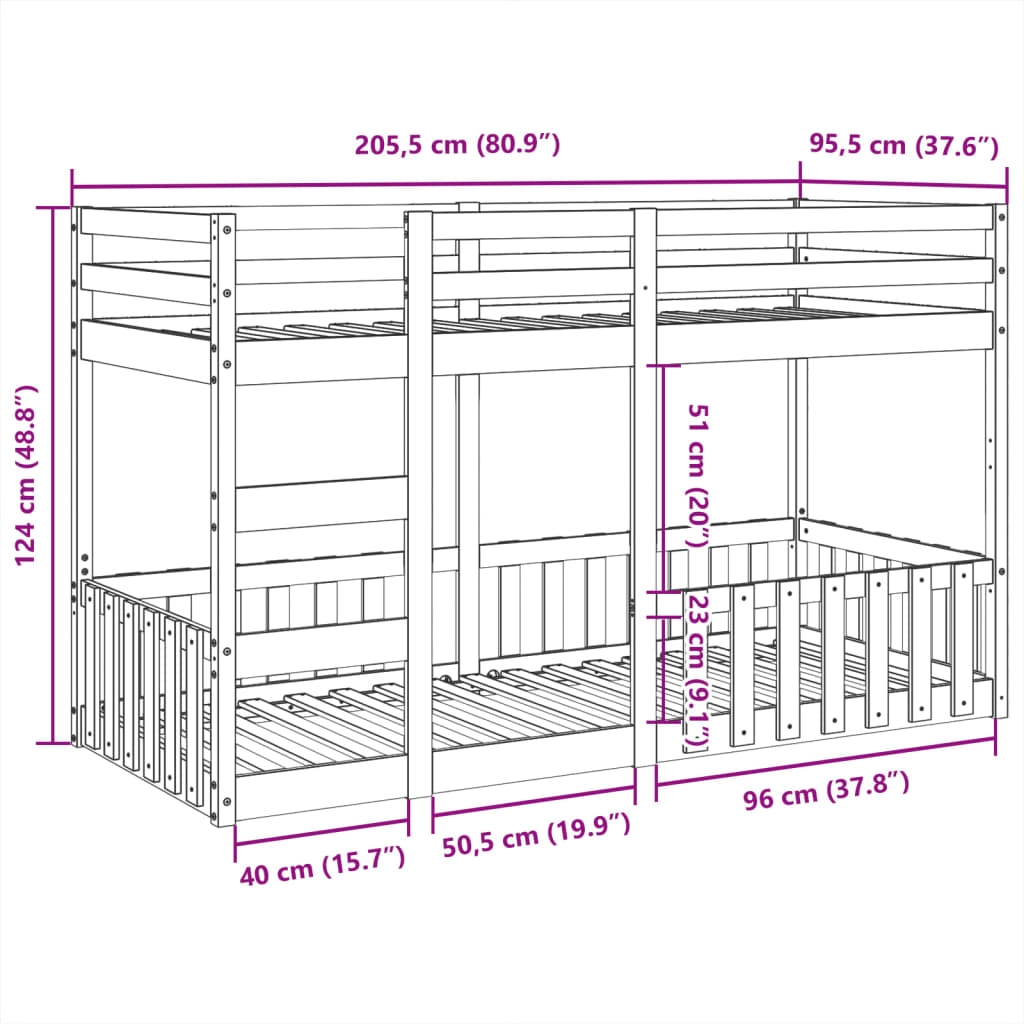 Bunk Bed 90x200 cm Solid Wood Pine