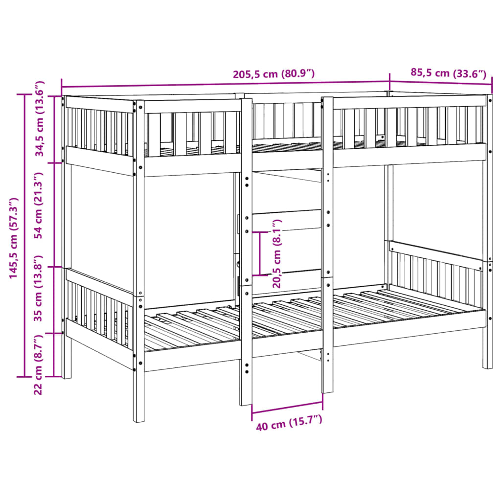 Bunk Bed White 80x200 cm Solid Wood Pine