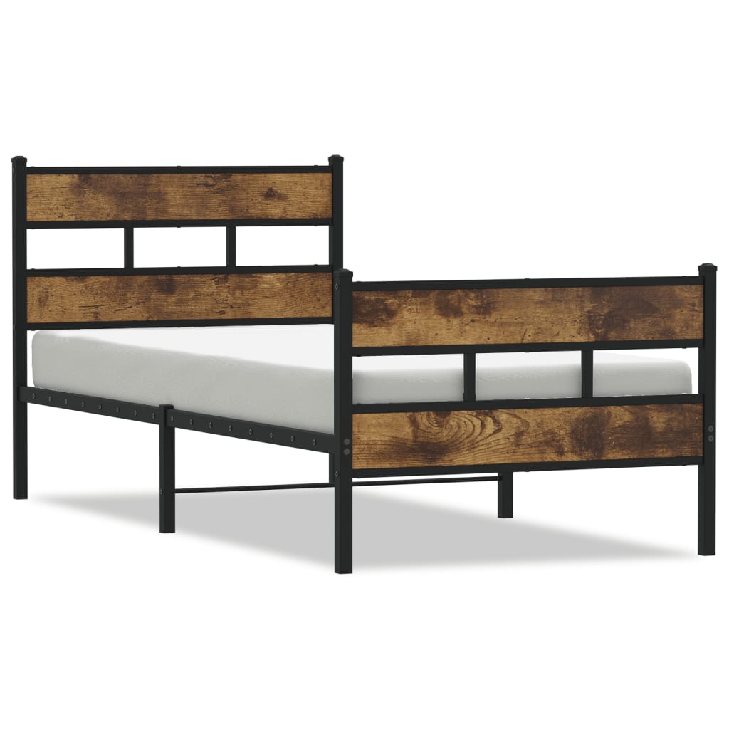 Industrial Wooden Single Size 90cm Bed Frame Base With Headboard & Footboard