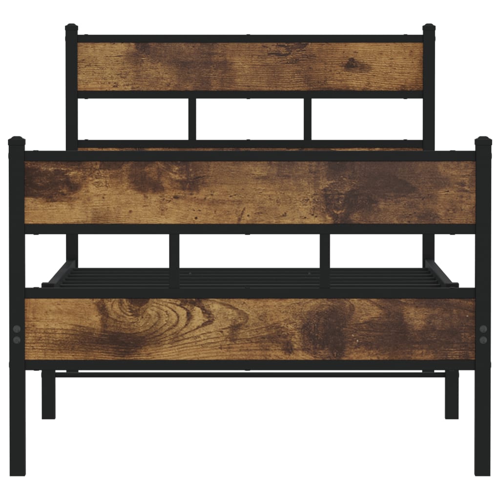 Metal Bed Frame without Mattress Smoked Oak 90x190 cm Single
