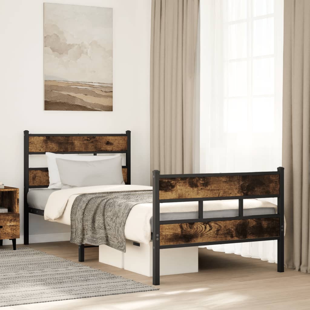 Industrial Wooden Single Size 90cm Bed Frame Base With Headboard & Footboard