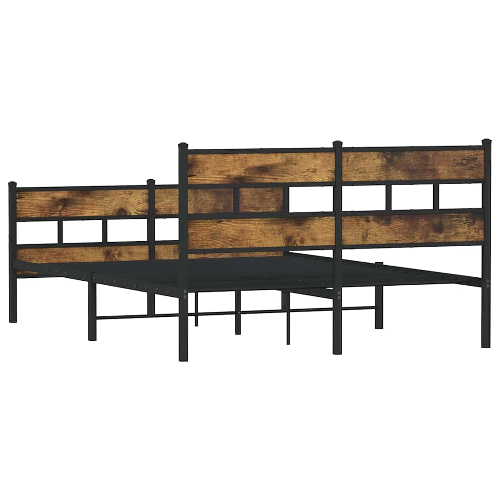 Metal Bed Frame without Mattress Smoked Oak 140x190 cm