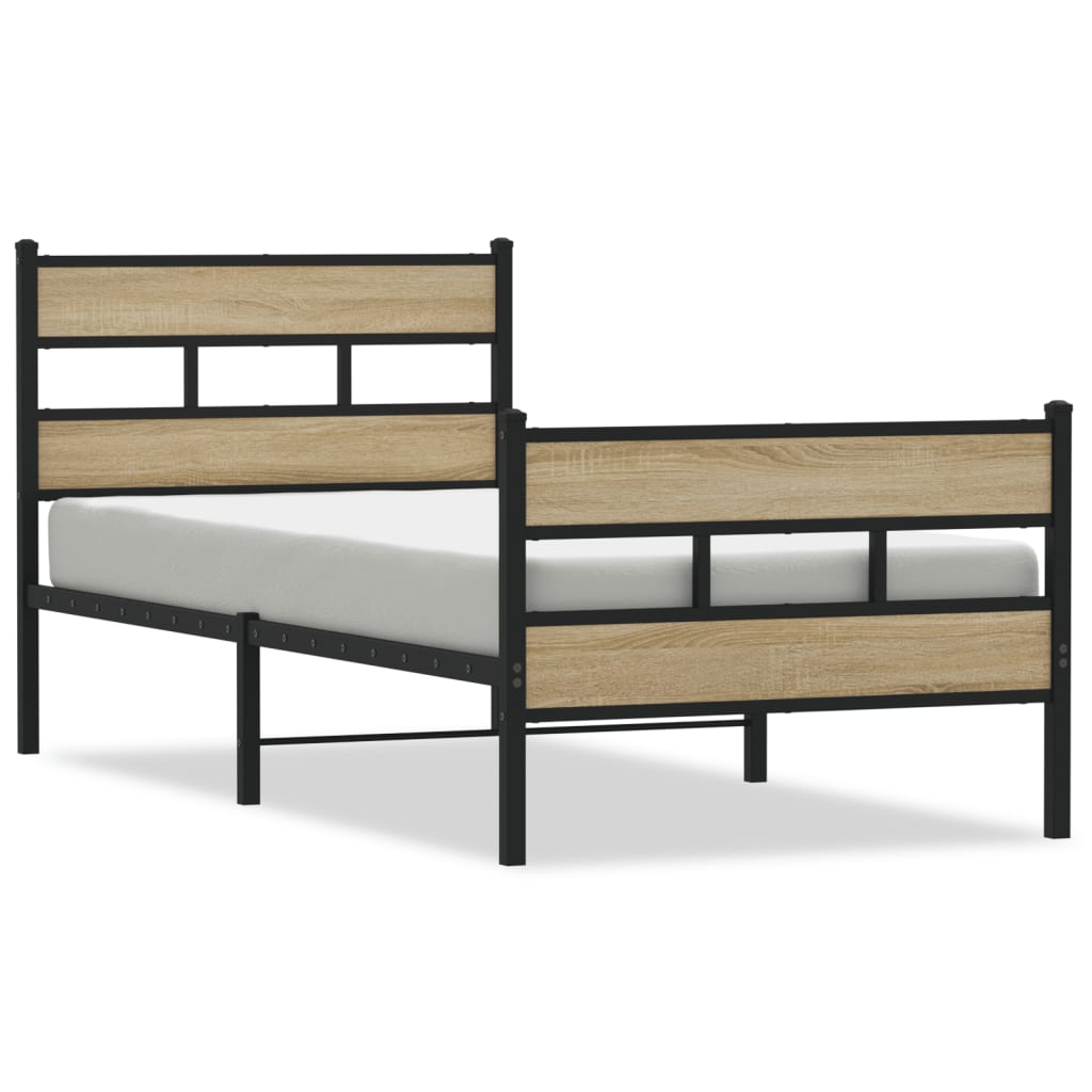 Industrial Wooden Single Size 90cm Bed Frame Base With Headboard & Footboard