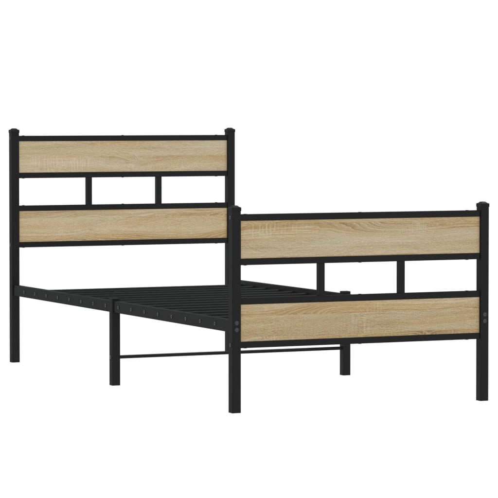 Industrial Wooden Single Size 90cm Bed Frame Base With Headboard & Footboard
