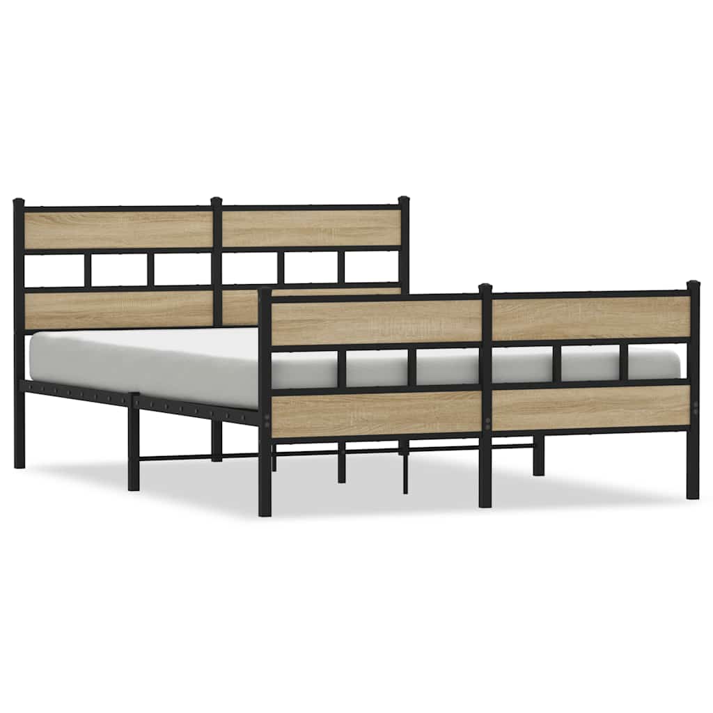 Metal Bed Frame without Mattress Sonoma Oak 140x190 cm