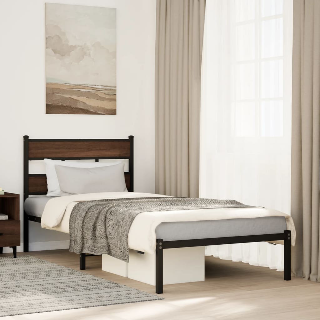 Bed Frame without Mattress with Headboard Brown Oak 100x200 cm