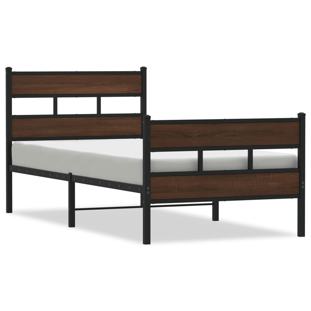 Industrial Wooden Single Size 90cm Bed Frame Base With Headboard & Footboard
