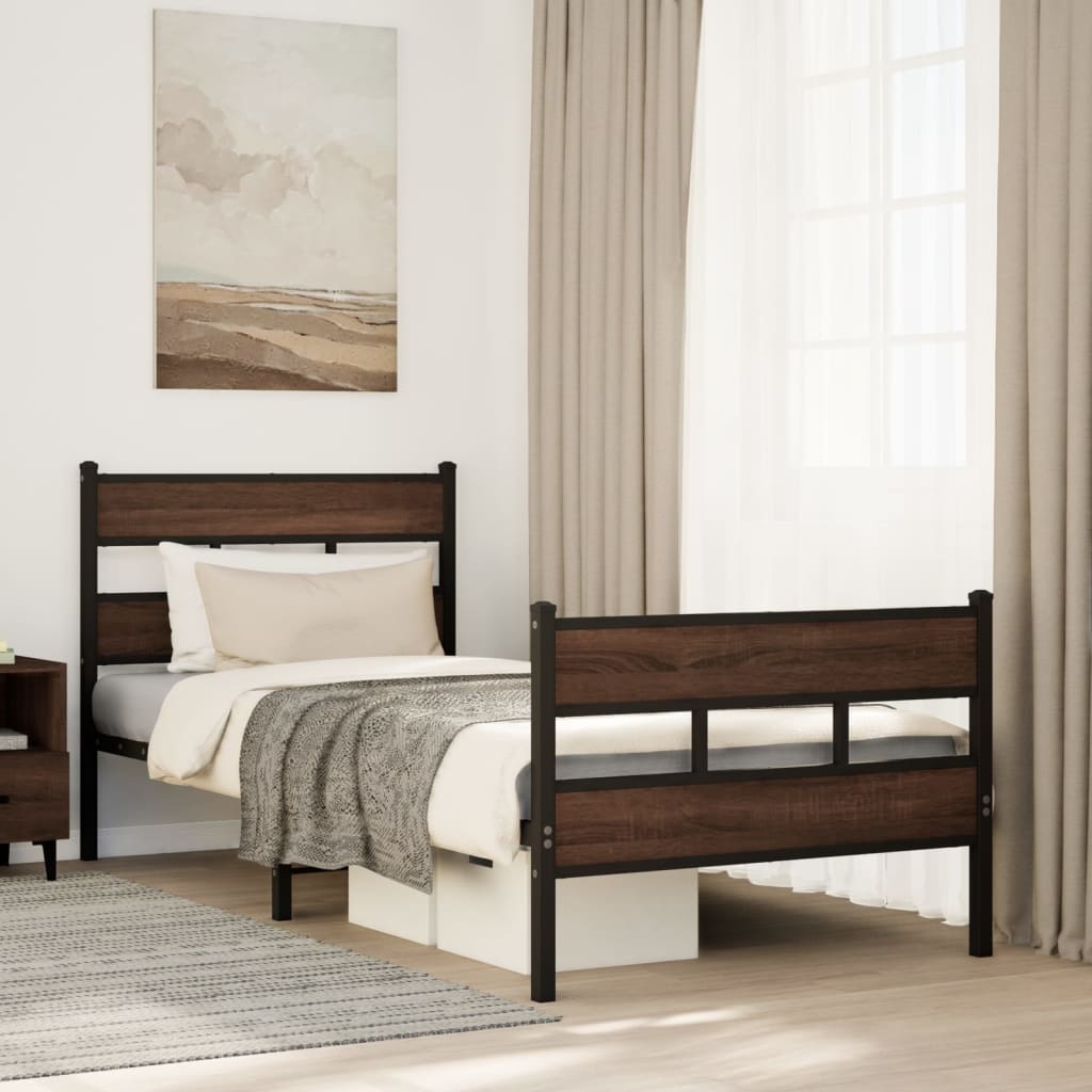 Industrial Wooden Single Size 90cm Bed Frame Base With Headboard & Footboard