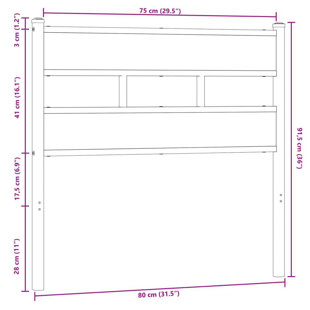 Headboard Brown Oak 75 cm Steel and Engineered Wood