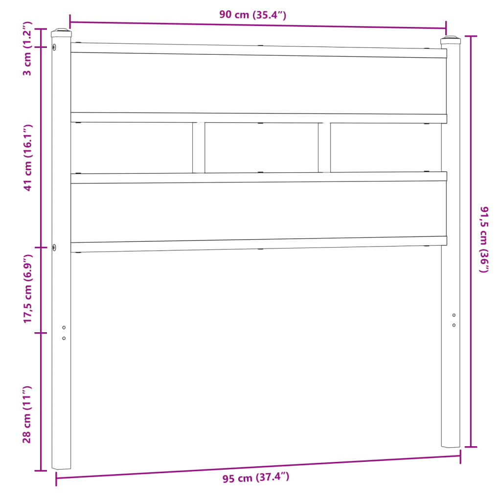 Headboard Brown Oak 90 cm Steel and Engineered Wood